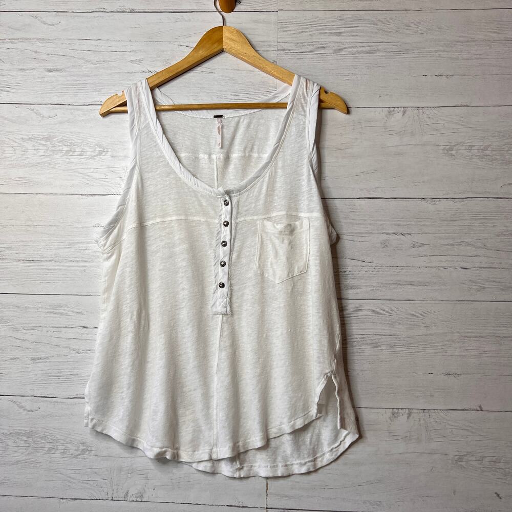 Free People Top Womens Size S/P White Traveler Linen Sleeveless Tank 100% Linen